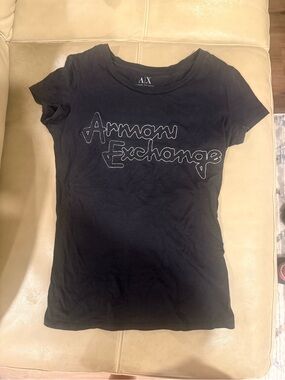 Armani Exchange Black Short Sleeve Tee with Studded Script